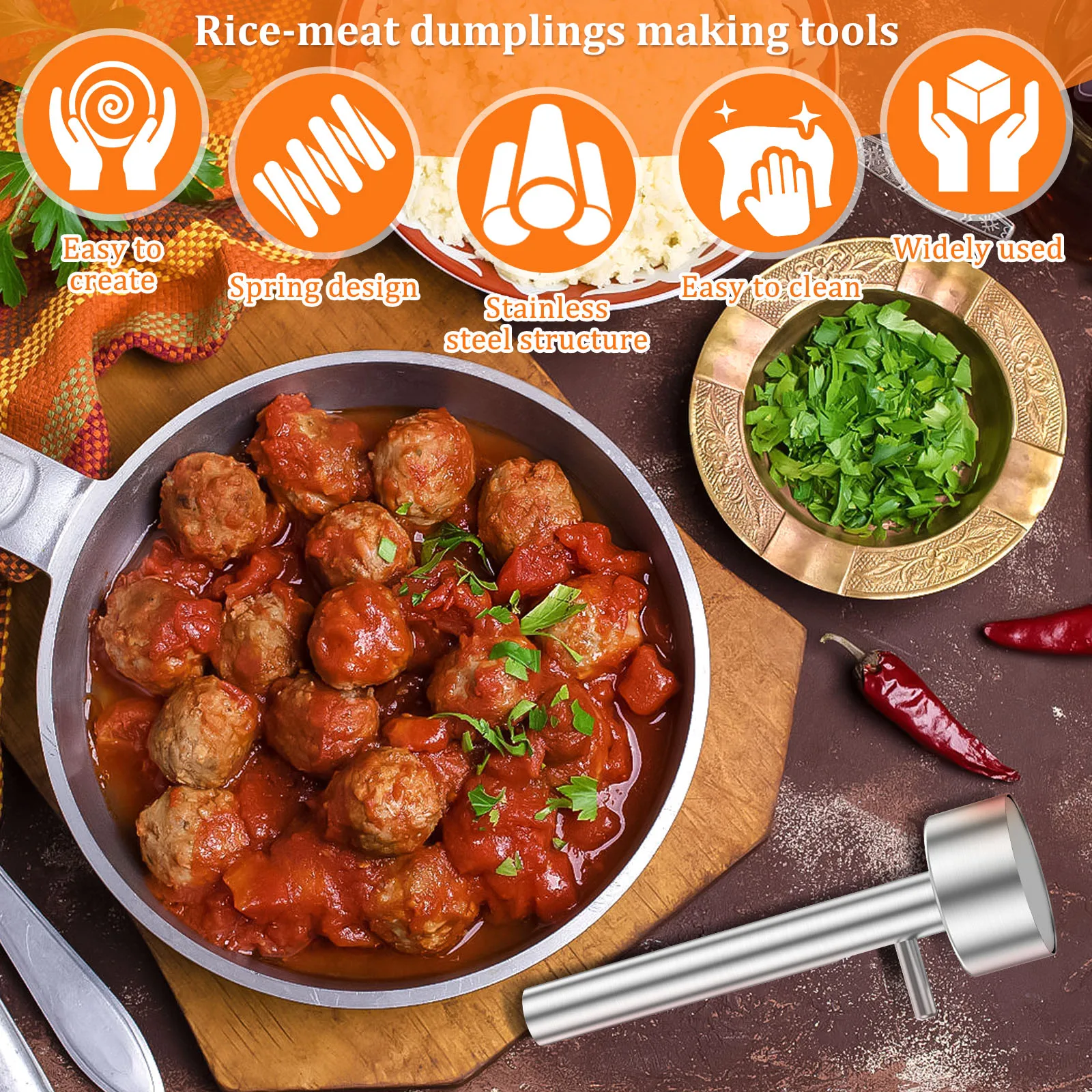 Falafel Scoop Stainless Steel Falafel Meatball Maker Spring Design Falafel Maker Scoop Rustproof Meatball Falafel Baller Maker