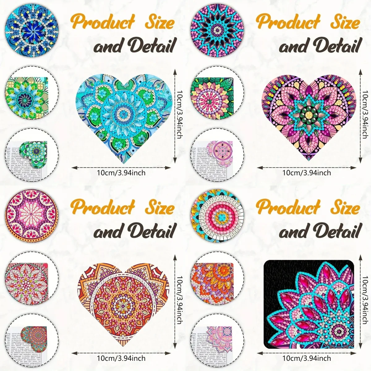 6 pieces diamond painting Mosaic painted crystal DIY mandala pattern bag corner bookmarks, convenient and practical