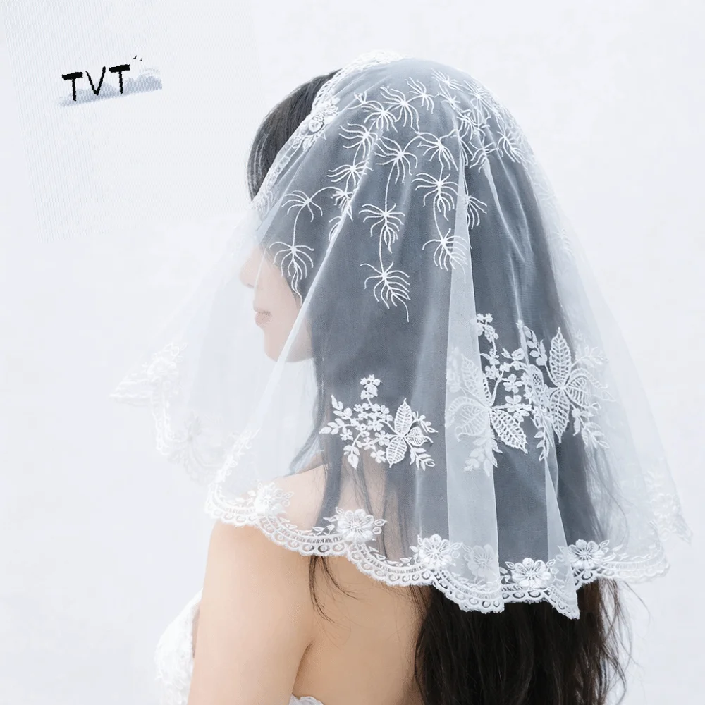 

Embroidery Lace Scarf Veil Headbands Solid Color Breathable Flower Headscarf Multi-functional Thin Women Lace Bandana Women