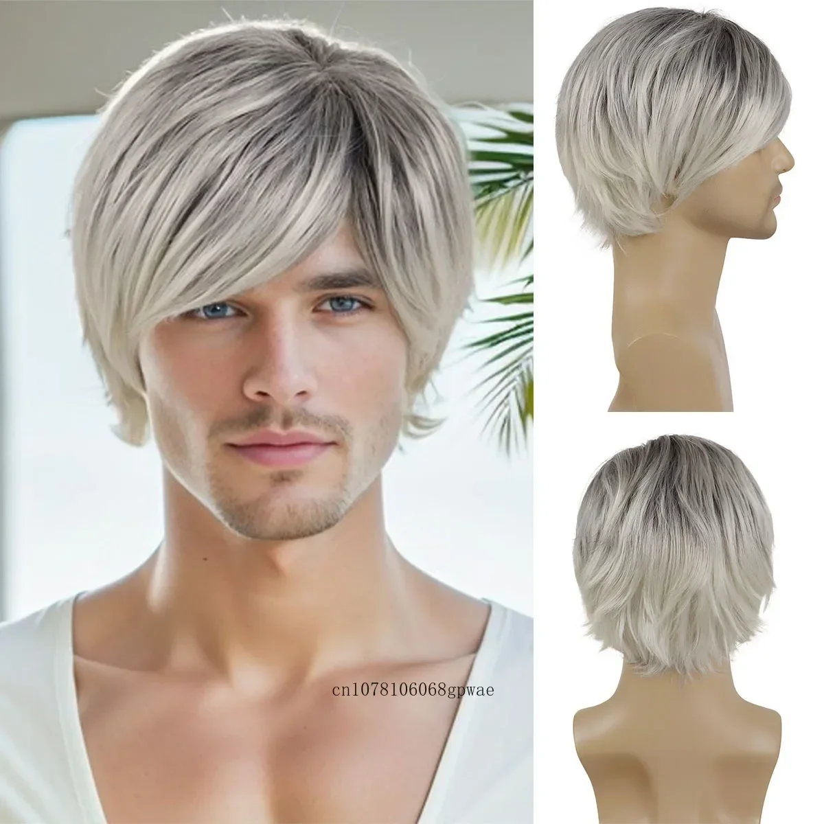 

Синтетический серый парик для мужчин, короткие стрижки, многослойные прямые парики с челкой, повседневные вечерние, повседневные, для косплея, для мужчин, для пожилых людей, термостойкие