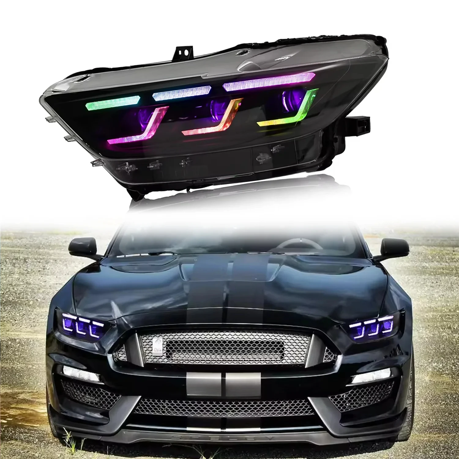 

Top Quality Suitable for Mustang 15-17 Dynamic White Light 6000k Aluminum ABS Assembly RGB LED Headlights