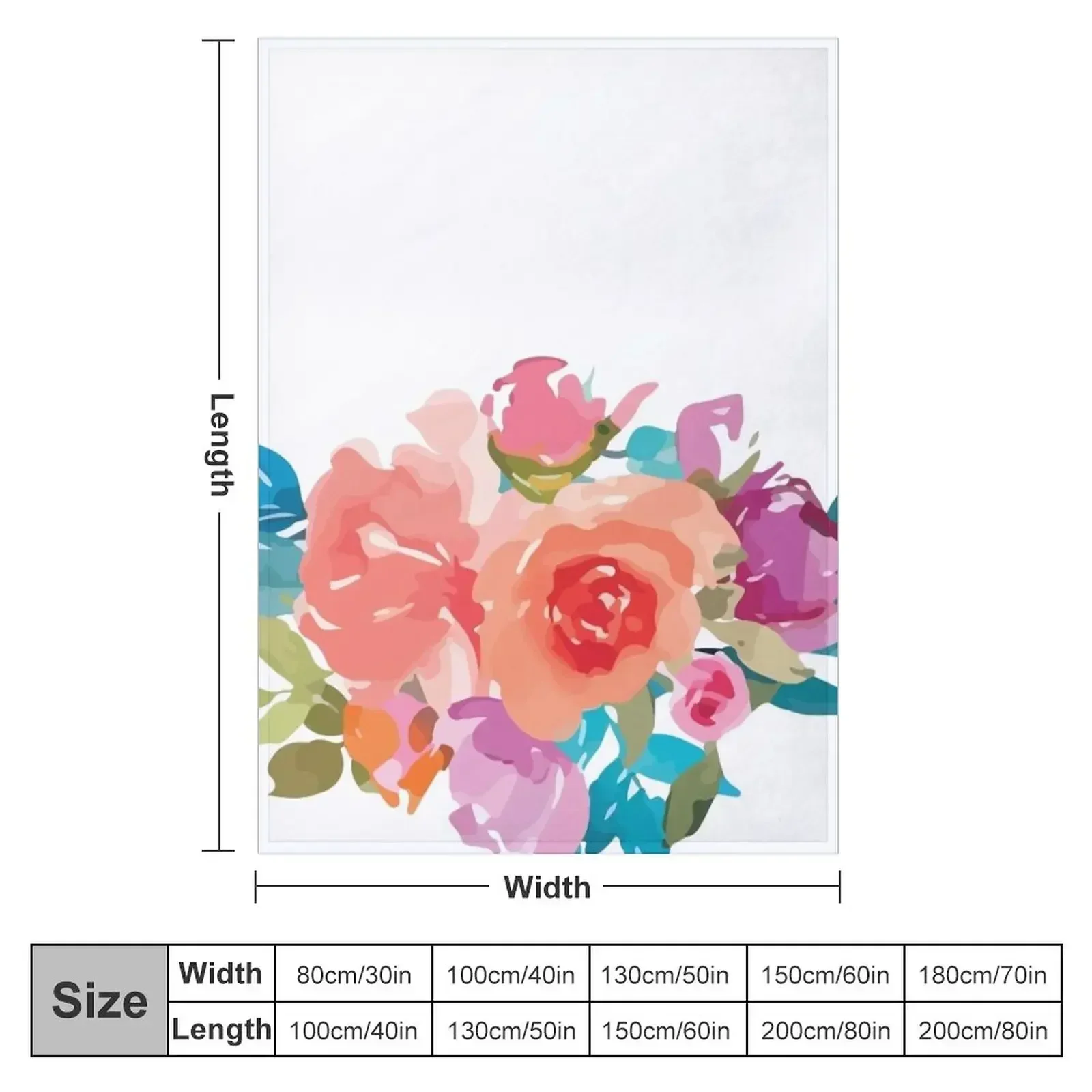 Romantic Watercolor Flower Bouquet on White Throw Blanket Camping Luxury Designer Decorative Throw Blankets