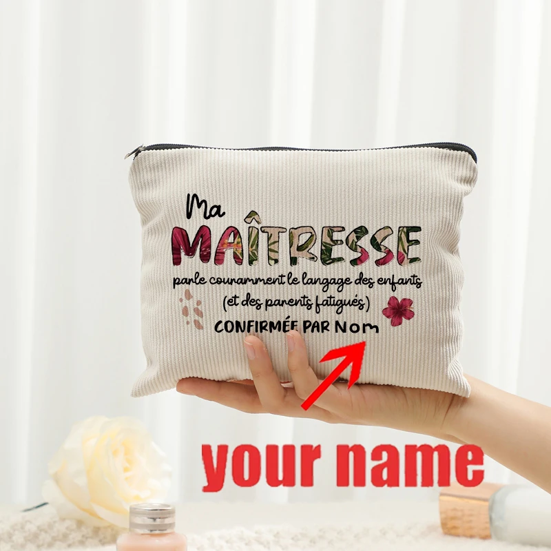 Personalized Floral Maitresse Appreciation Cosmetic Bag Custom Name Toiletry Case Gift for Educators End of School Year Present