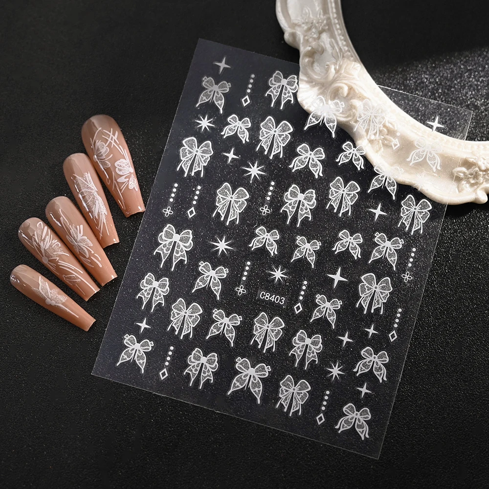 6Pcs/Set Bronzing Laser Butterfly Bow Nail Art Sticker DIY Spring Summer Flower Adhesive Decals 10*8cm Floral Manicure Sliders