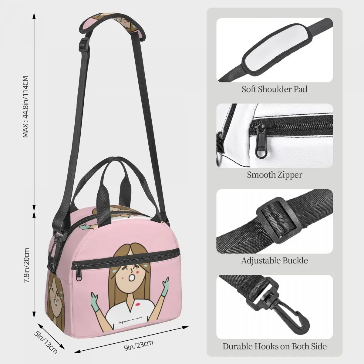 Enfermera En Apuros Insulated Lunch Bag With Adjustable Shoulder Strap Food Container Large Thermal Cooler Lunch Box