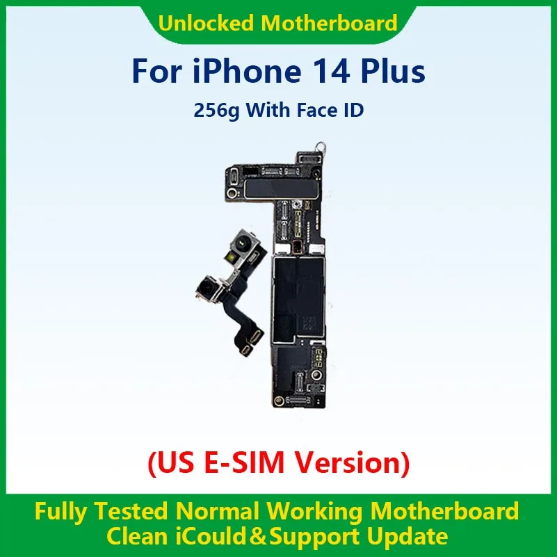 To 100%Working Fully Tested Mainboard For iPhone 14 Pro Max Unlocked Motherboard With Face ID Cleaned iCloud US E-SIM Version