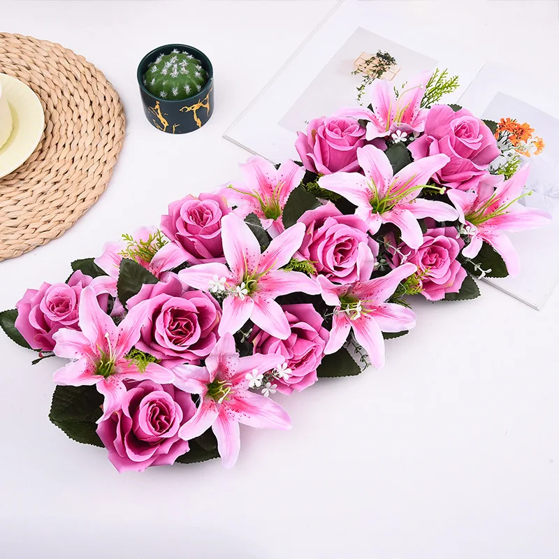 Künstliche Blumenreihe, luxuriöse weiße rote Rose für Hochzeit, Tischdekoration, Blumen, Hintergrund, Wandbögen, Dekor, Party, Bühne, Blumen – Detail 7