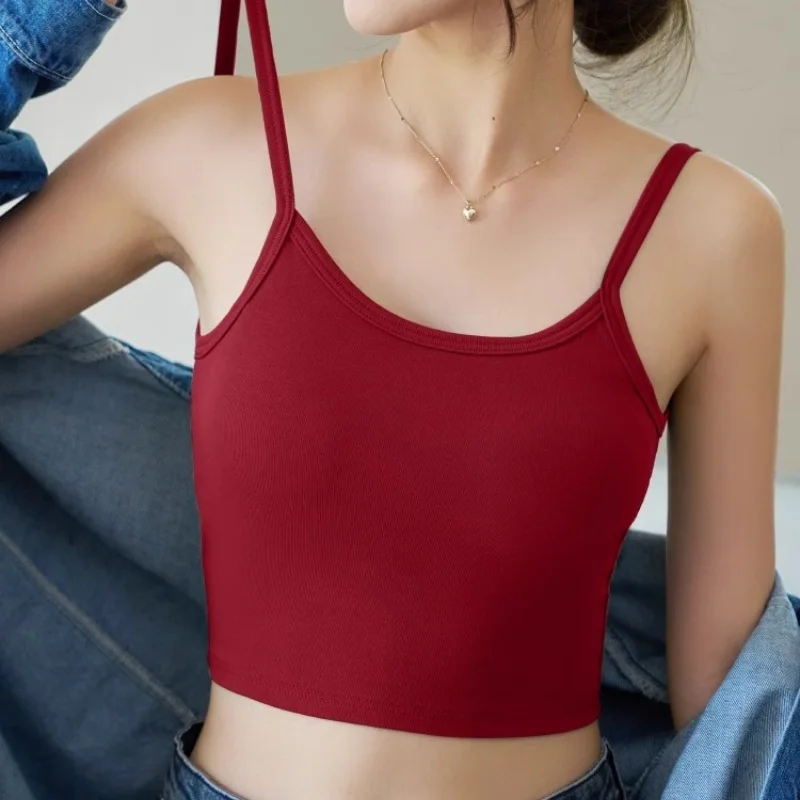 

Sweet Chili Camisole Tank Top Women With Bra Pads Inner U-Back Bra One Bottom Outer Wear Top Breathable Soft