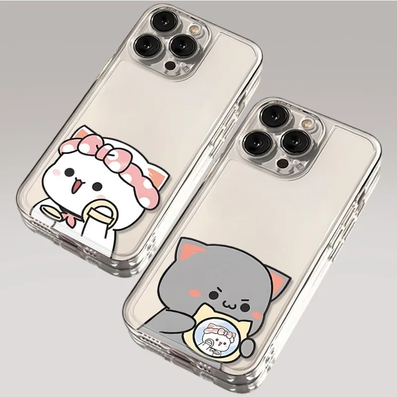 Make Up Couple Cats Phone Case for Samsung Galaxy S25 S24 S23 S22 Ultra Plus S21 FE A34 A15 A35 A52 A53 A54 5G Soft Clear Cover