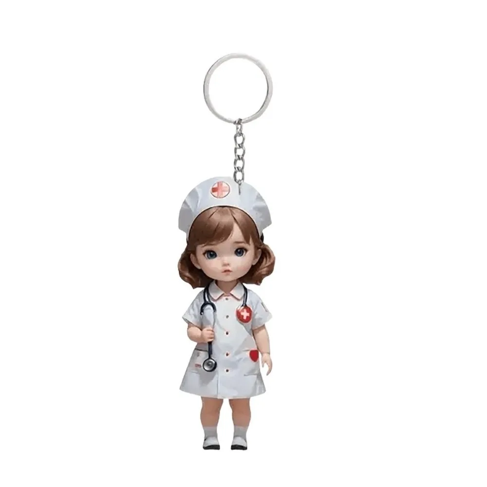 New 2D Flat Doctor Nurse Keychain Hanging Colorful Acrylic Keychain Ornament Car Rearview Mirror