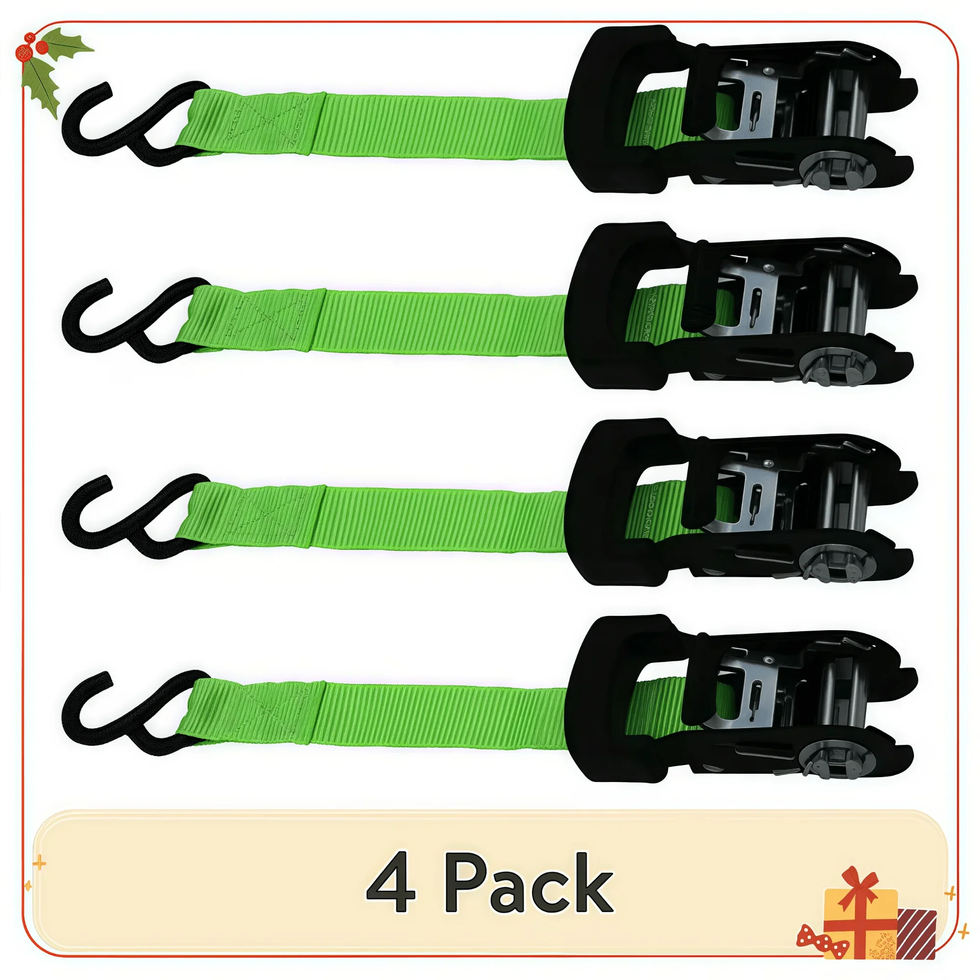 (4개입) 1인치x10피트 500파운드 표준형 S-후크 래칫 타이 다운-2개입