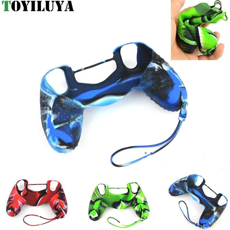 Anti Slip Silicone Protective Skin Case For Dualshock 4 PS4 DS4 Pro Slim Controller Cover Analog Grip Case With Hand Wrist strap