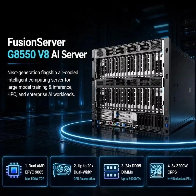 FusionServer G8550 V8 10U Rack Server for Turin CPU Supports Up to 20 Dual Wide GPUs High Performance Computing for LLM
