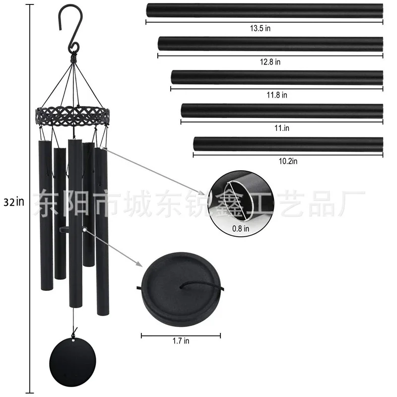 Black Aluminum Tube Wind Chime Metal Strips Modern Minimalist Outdoor Garden Hanging Decor For Patio Yard Home Gift For Couples