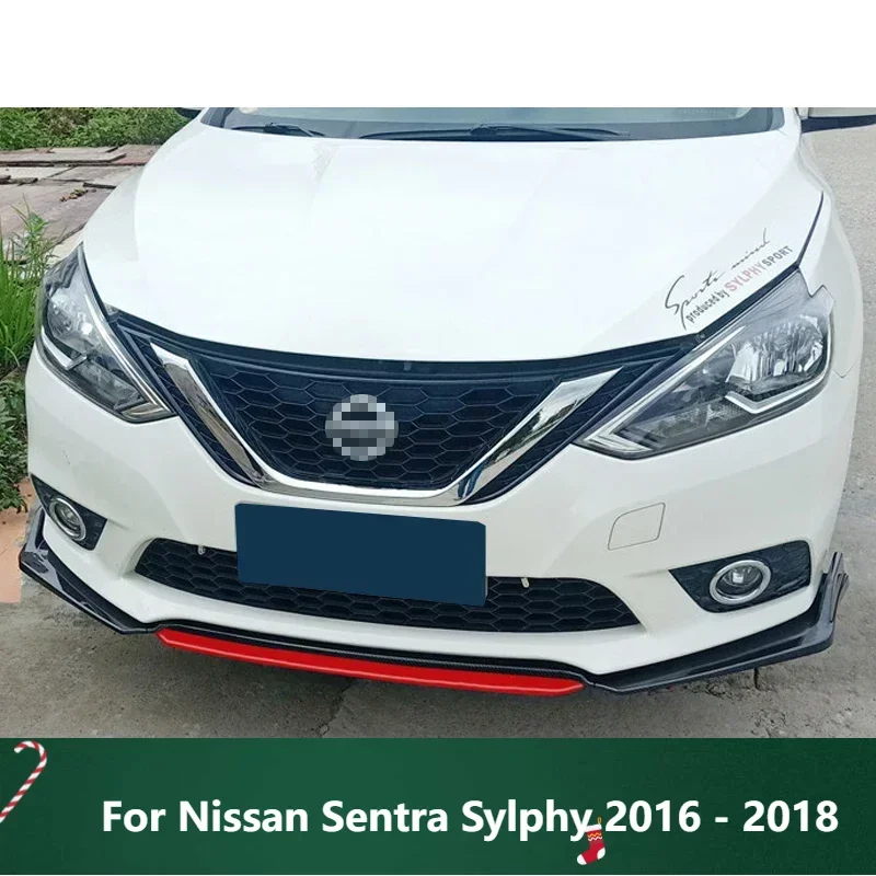 

New！ Front Bumper Spoiler Protector Plate Lip Body Kit For Nissan Sentra Sylphy 2016 - 2018 Carbon Surface Contrast Color Chin S