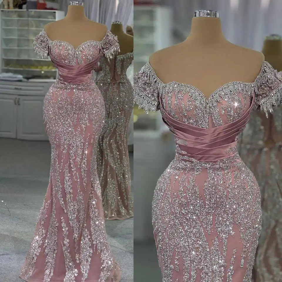 Mode zeemeermin avondjurk lieverd hals kralen kristal galajurken mouwloze vloerlengte feestjurken op maat