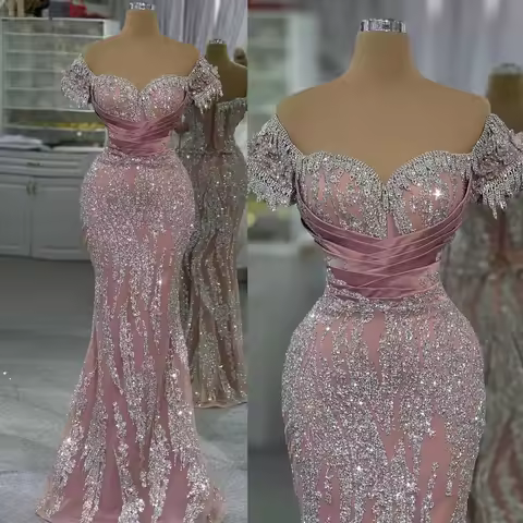 Fashion Mermaid Evening Dress Sweetheart Neck Beaded Crystal Prom Gowns Sleeveless Floor Length Party Dresses Customized