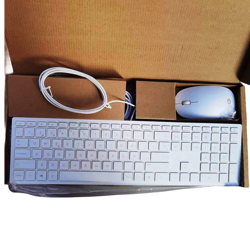 Latin Spain layout white wired keyboard and mouse set for HP TPC-P001K TPC-P001M