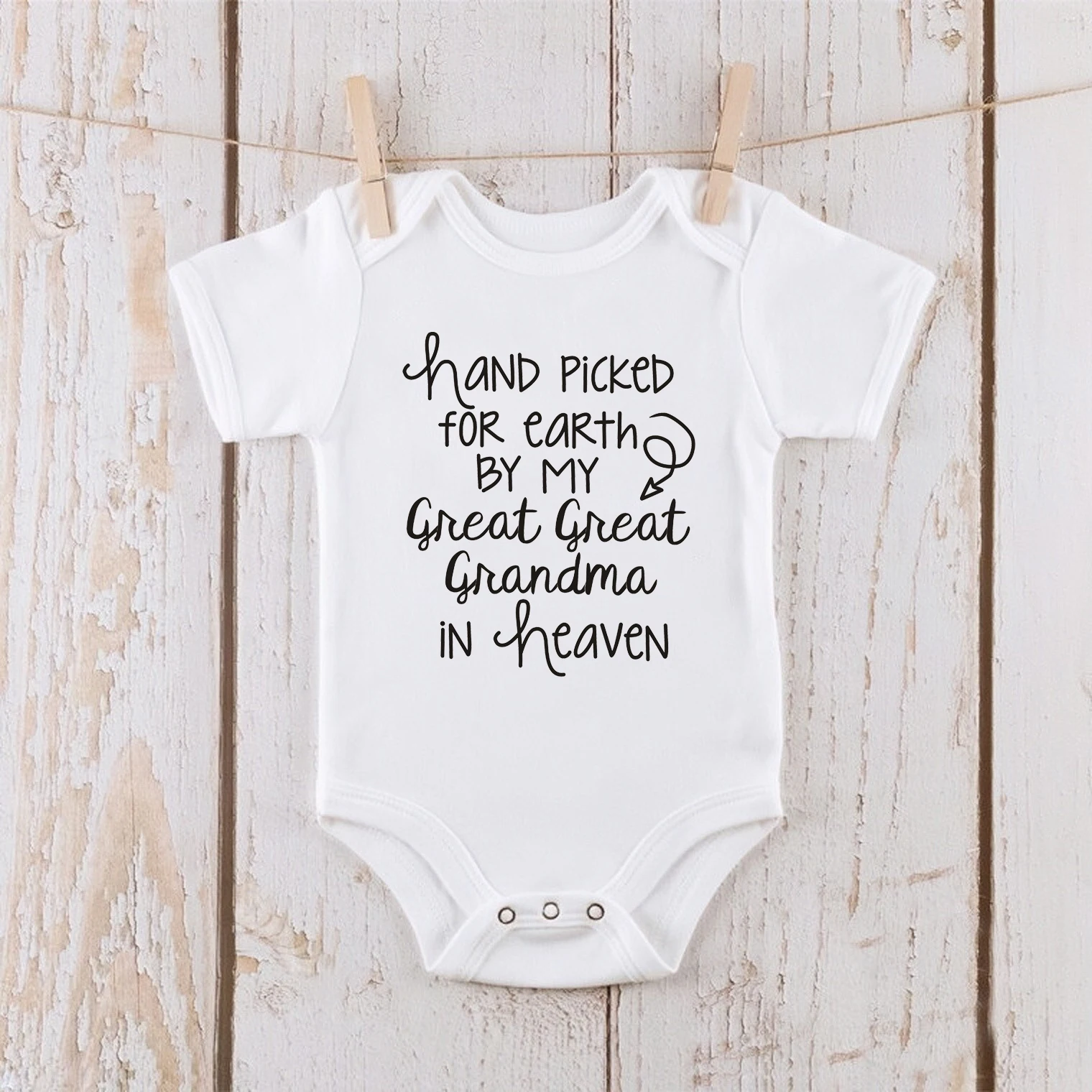 Hand Picked for Earth By My Great Great Grandma in Heaven Toddler Baby Boys Girls Clothes Cute Newborn Bodysuit Infant Jumpsuit