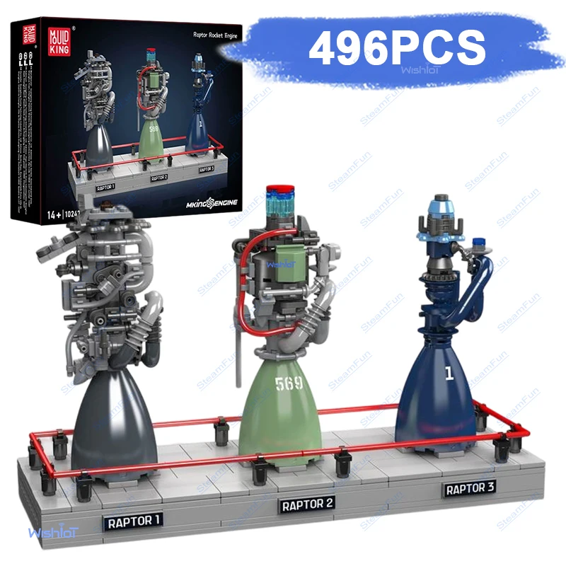MOULD KING 10247 Raptor Rocket Engine Building Set 496PCS STEM Educational Model with Display Stand Space Exploration Kit