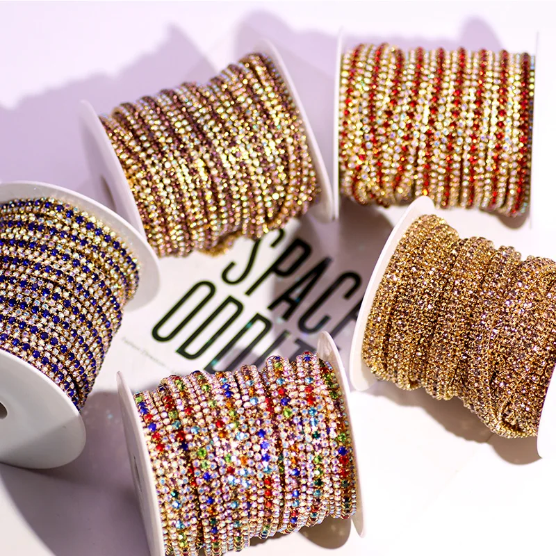 Three Rows 9mm Weidth Crystal AB Dense Rhinestone Cup Chain Claw Strass Rhinestone Chain Trim