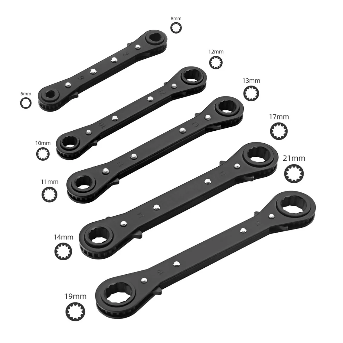 10-12mm Double-end Ratcheting Wrench 14-17mm Double Box-end Wrench 19-21mm Double Box-end Wrench 6-8mm Double Box-end Wrench
