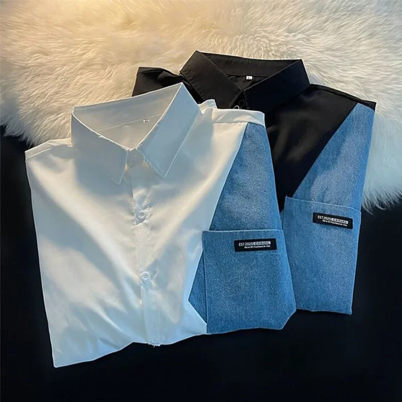 

Shirts Women Patchwork Unisex All-match Casual New Design Korean Fashion Pockets College Simple Spring Camisas De Mujer Hot Sale