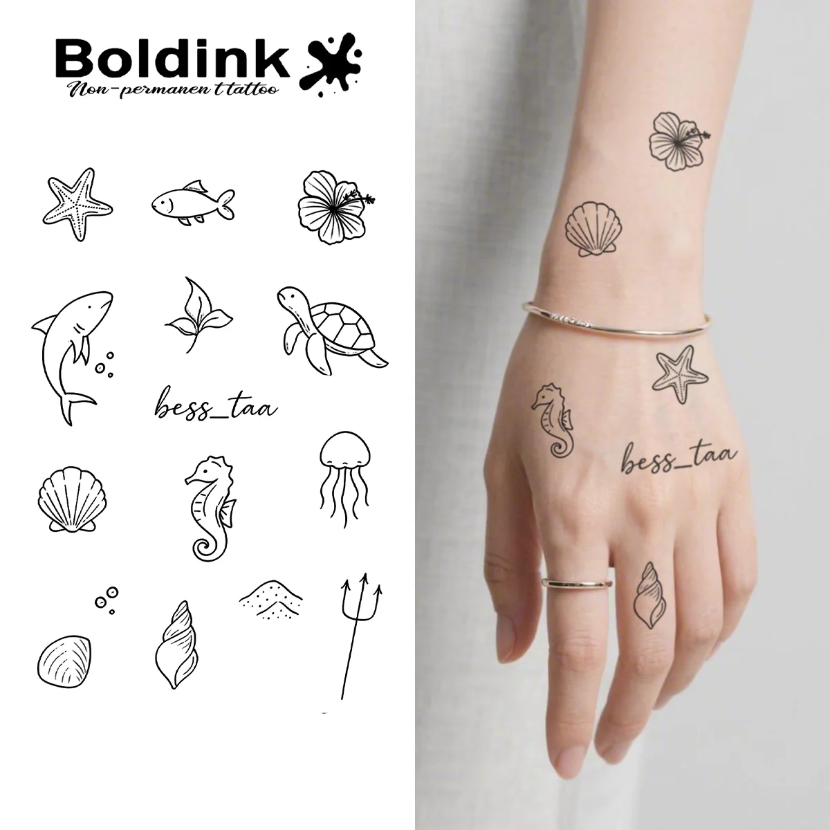 

BOLDINK Minimal Line Marine Life Tattoo Sticker Unisex Stylish Easy Apply Waterproof Long Lasting 1-2 Week