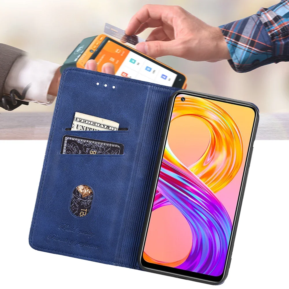 Dla Realme 12 Pro Flip Case Book Style Multi Card Slots Cover dla Realme 12 11 10 9 8 7 Pro Plus 11X 8i 8S Magnetic Phone Case