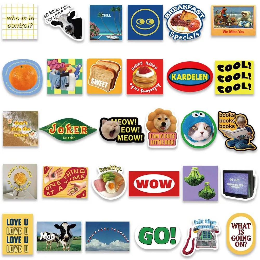 10/30/60pcs Ins Retro Cartoon Vintage Stickers Korea Style Cute Decoration DIY Laptop Motorcycle Phone Fridge Graffiti Kids Toy