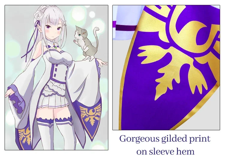 Re:Zero Emilia Cosplay Costume – Women's Dress with Headdress for Halloween Party view 3