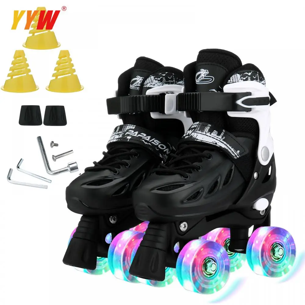 

Black Whtie Roller Skates Adult Kids Double Row Pulley Flash 4-Wheel Men Women Adjustable Patines Ourdoor Skating Shoes Patines