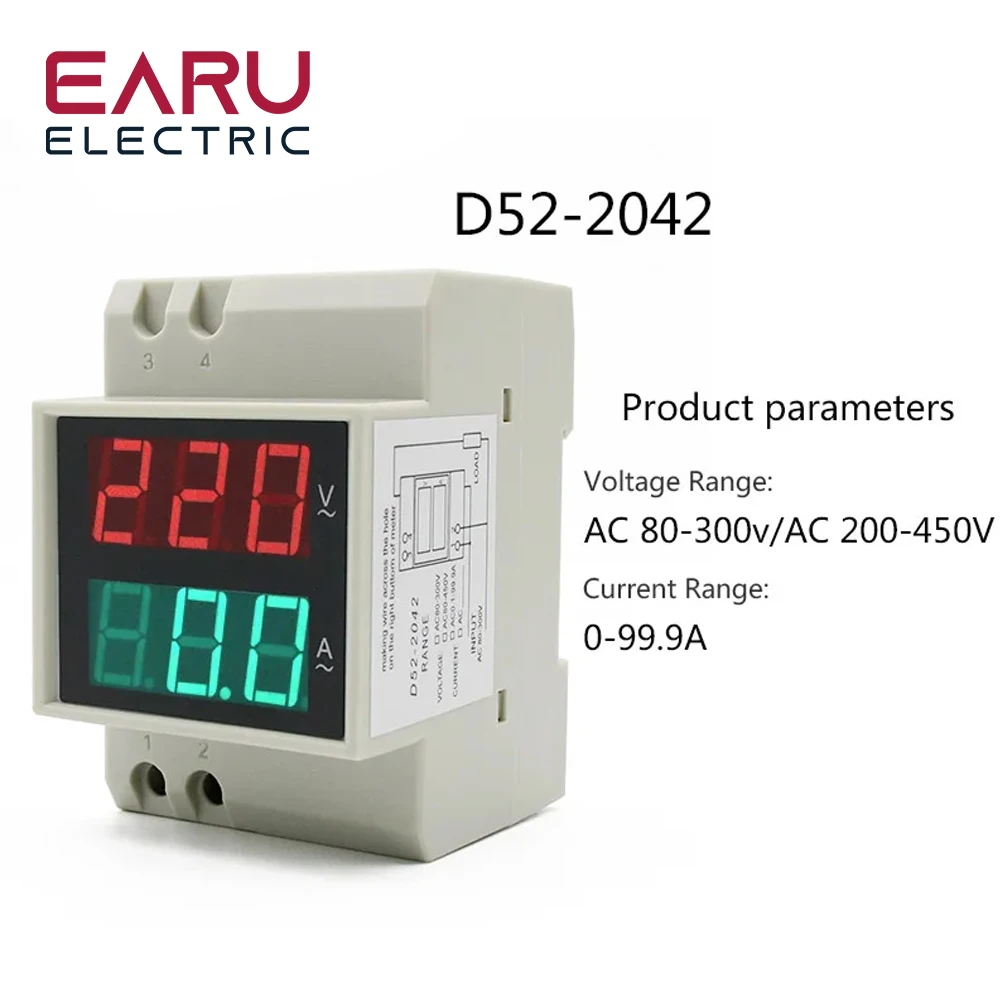 DIN-rail Multi-function Meter AC80-300V AC200-450V 100A Digital LED Voltage Current Active Power Factor Energy Meter Voltmeter