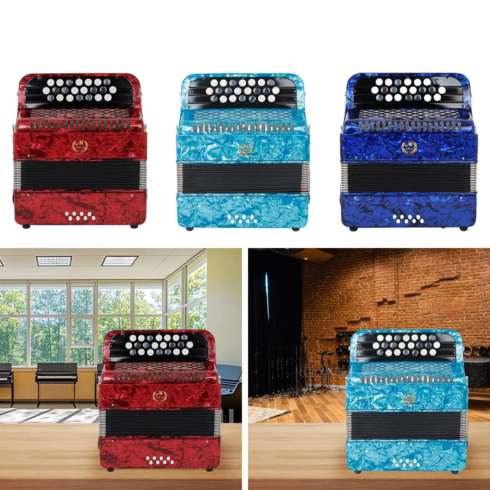 22 Key 8 Bass Accordion Accordion Instrument with Shoulder Strap Professional Accordion Piano Accordion for Grade Test Kids