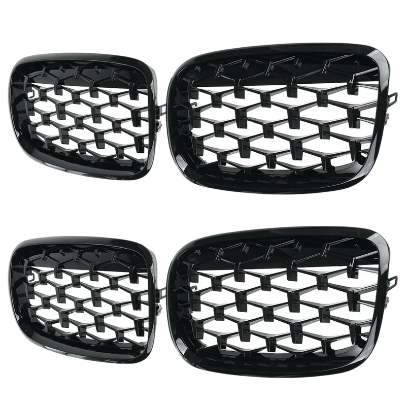 4X Car Diamond Grills Front Kidney Grill Chrome Mesh Grille Car Accessories For BMW E70 E71 E72 X5 X6 2007-2013 Black