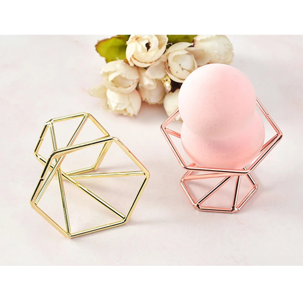 

2 Pcs Powder Puff Storage Rack Support Stand Stainless Steel Makeup Accessories