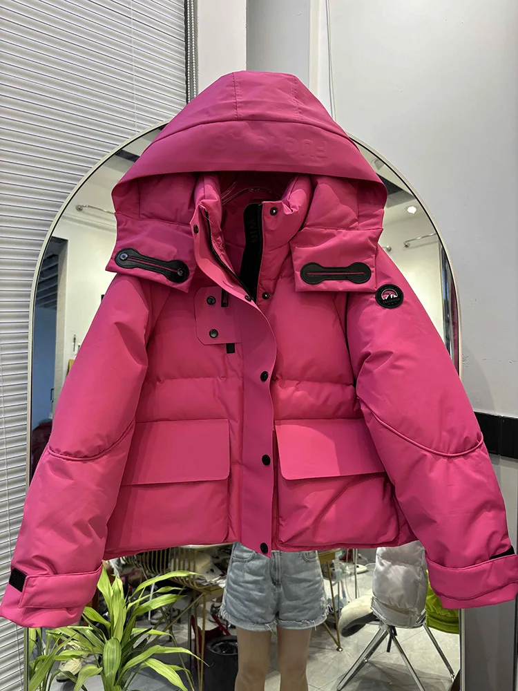 キャンディーカラーのゆったりとした暖かい防風服、厚手のパファーコート、レディースフード付きパーカー、冬用90%ホワイトダックダウンジャケット