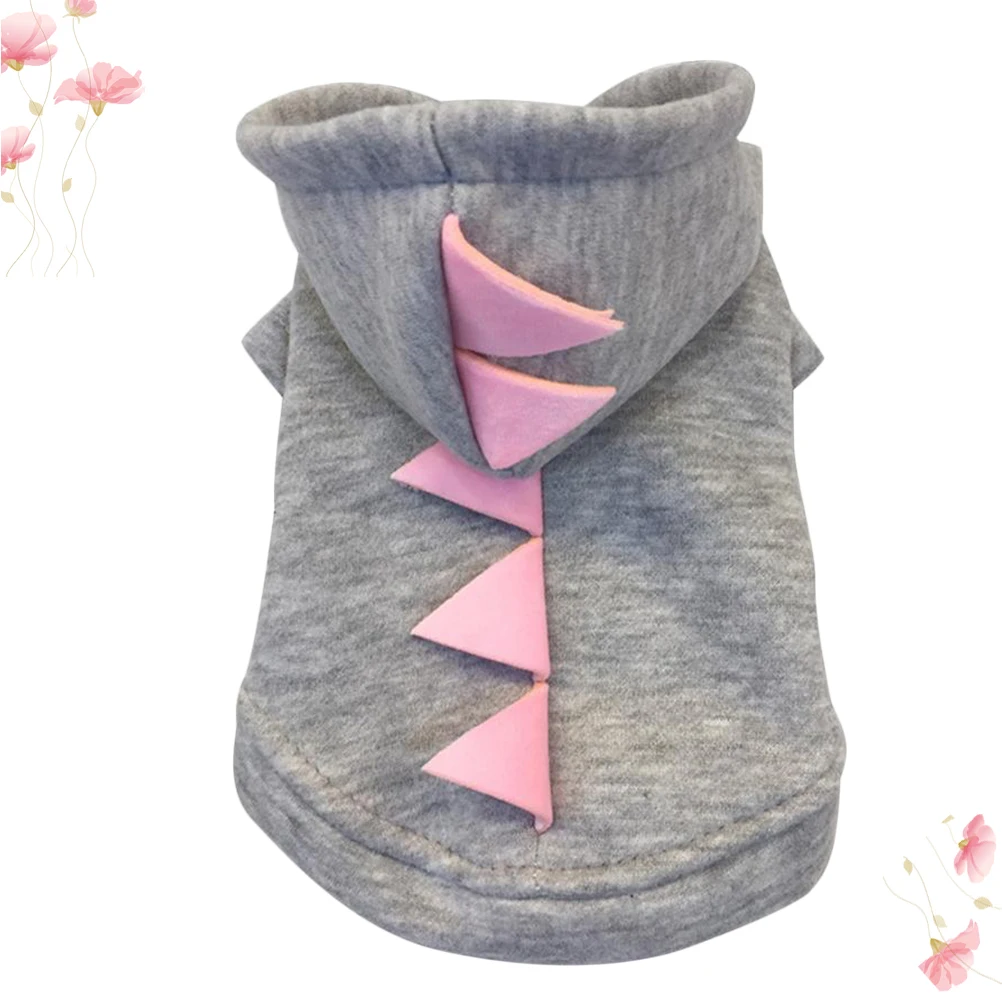 

Adorable Pet Dinosaur Costume Hooded Cotton Dog Coat Warm Puppy Clothes Autumn Spring Halloween Party Outfit Gift Grey Xs