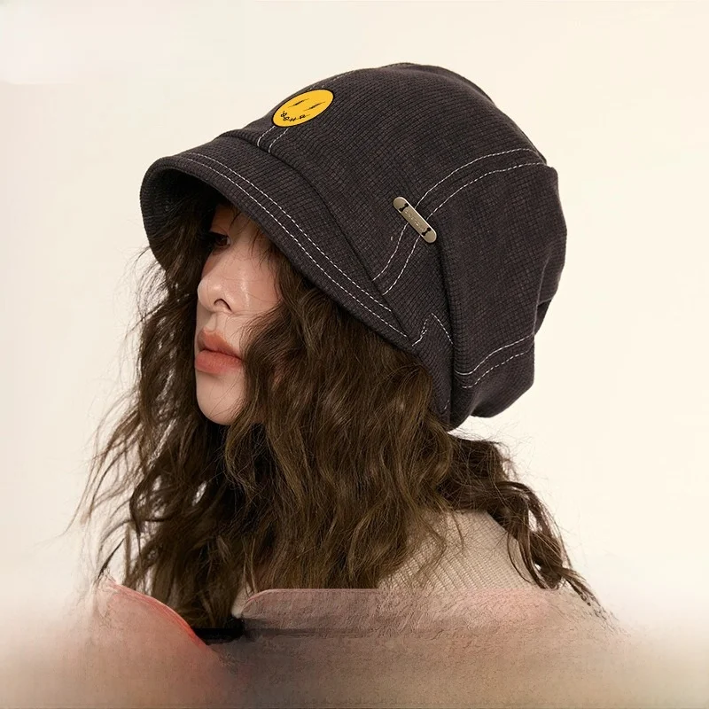 dfemhoves-retro-fisherman-hat-for-women-black-autumn-winter-small-face-flattering-short-brim-cotton-cap-youth-fashion