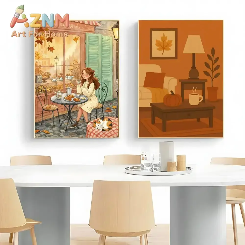 Autumn Leaves Window Coffee Poster Wall Art Print Decorative Mural Home Decor Gift Unframed