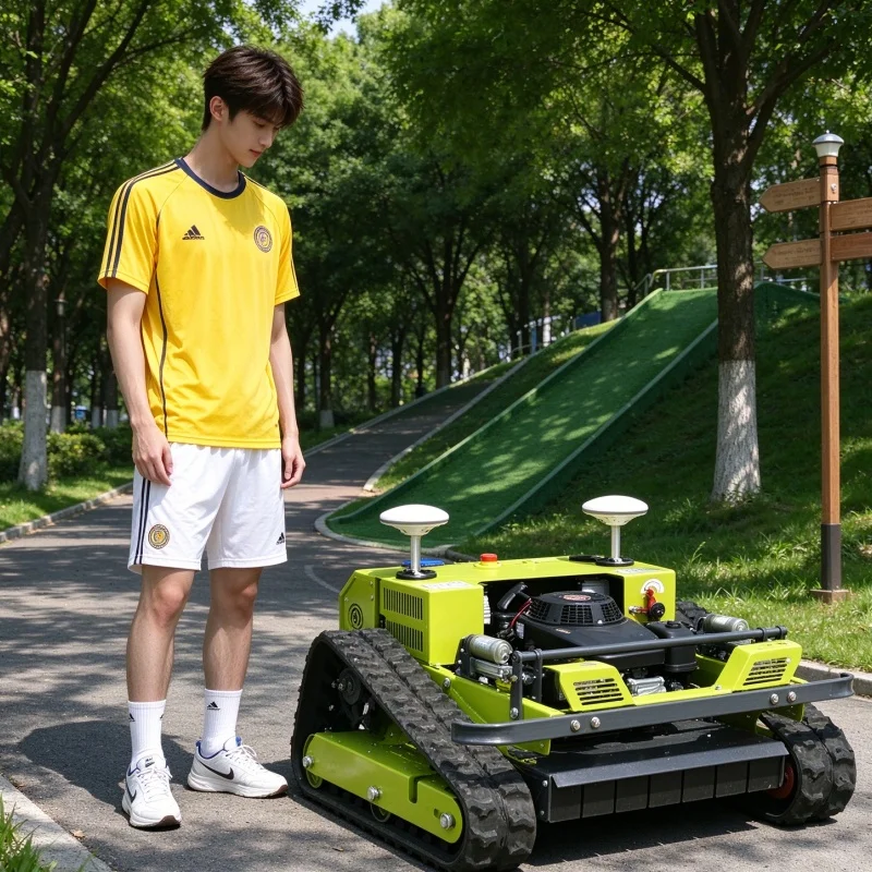 Customized Remote Crawler Ditch Mower For Roadside Fence Line 45° Slope 550mm Lawn Mower