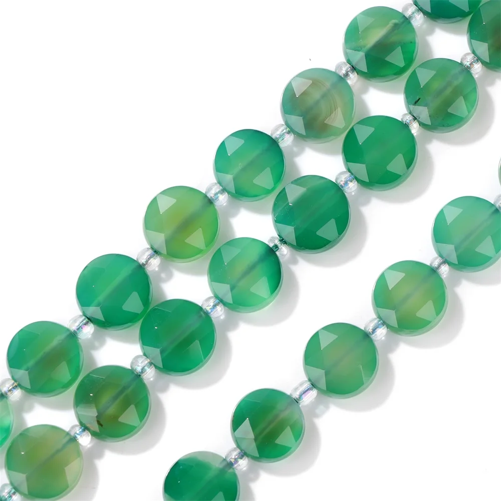 Manik-manik Agate Hijau Alami 10MM Bentuk Koin Bersegi Pipih Bulat Untuk Pembuatan Perhiasan Grosir
