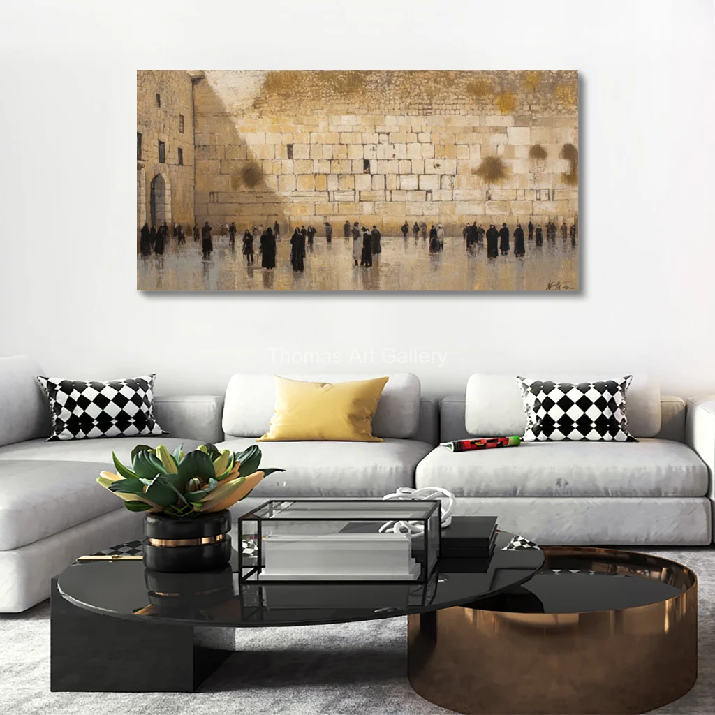 Large Jerusalem Kotel Canvas Prints HD Abstract Beige Gold Western Wall Modern Art Jewish Home Decor for Living Room Dining Room