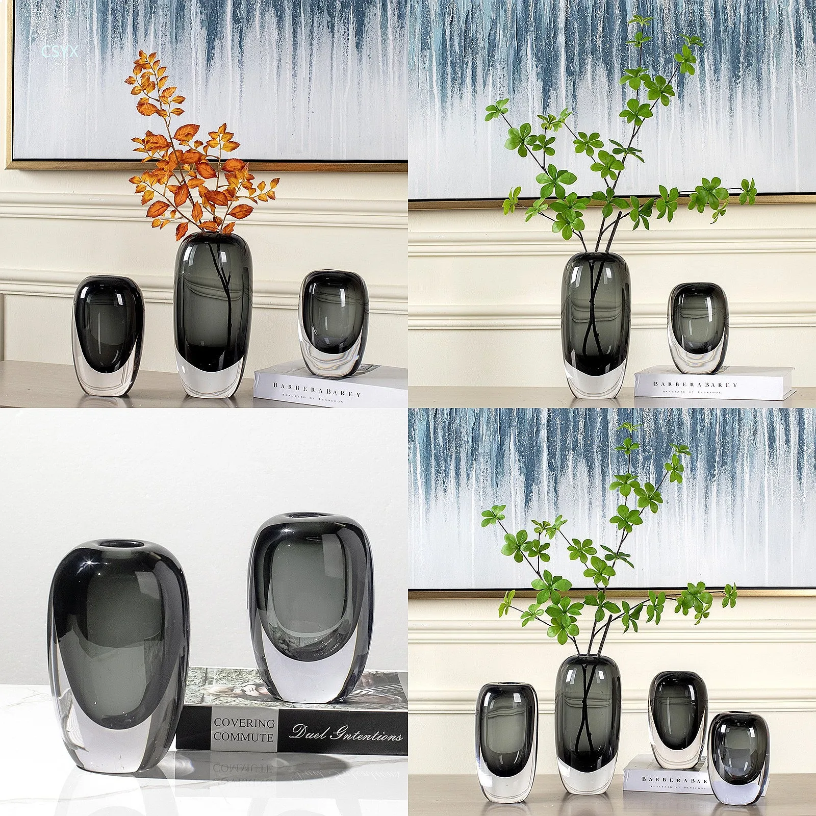 Modern Minimalist Glass Vase Floral Arrangement Living Room Entrance Dining Table Hotel Luxury Decor