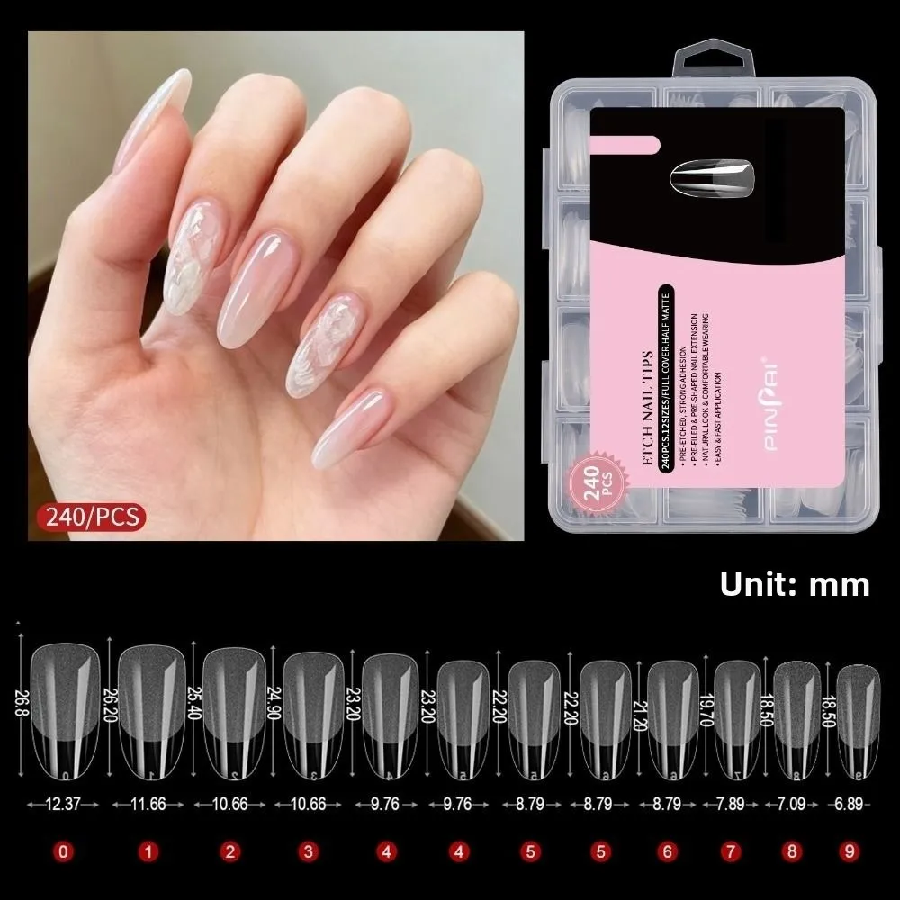 240pcs ultra-thin French Soft Gel Nail Tips 12 Sizes Full Cover Nail Extension Mold Square Almond Reusable Ballet Nail Stickers