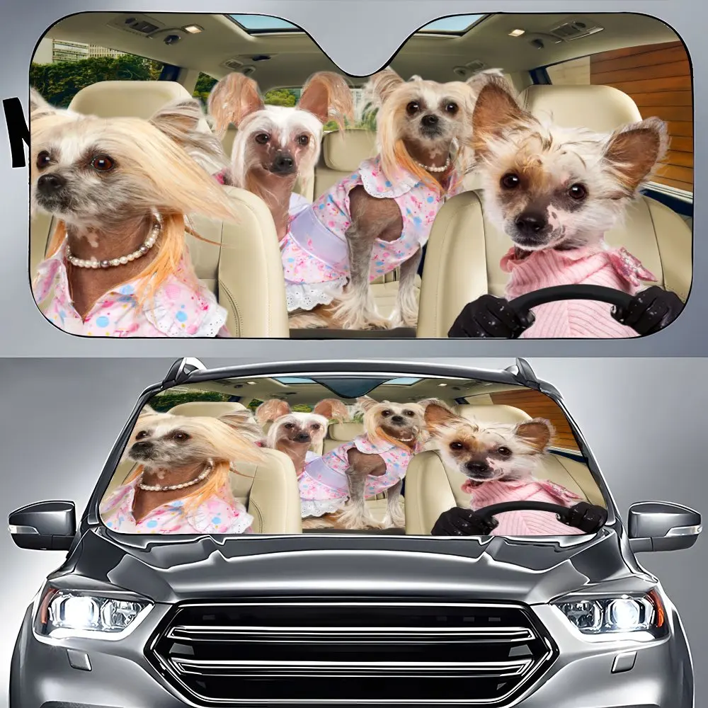 Chinese-Crested-Princess Dog Car Interior Front Windshield Sun Shade,Auto Accessories Sunshade for SUV- Blocks Uv Rays Protector