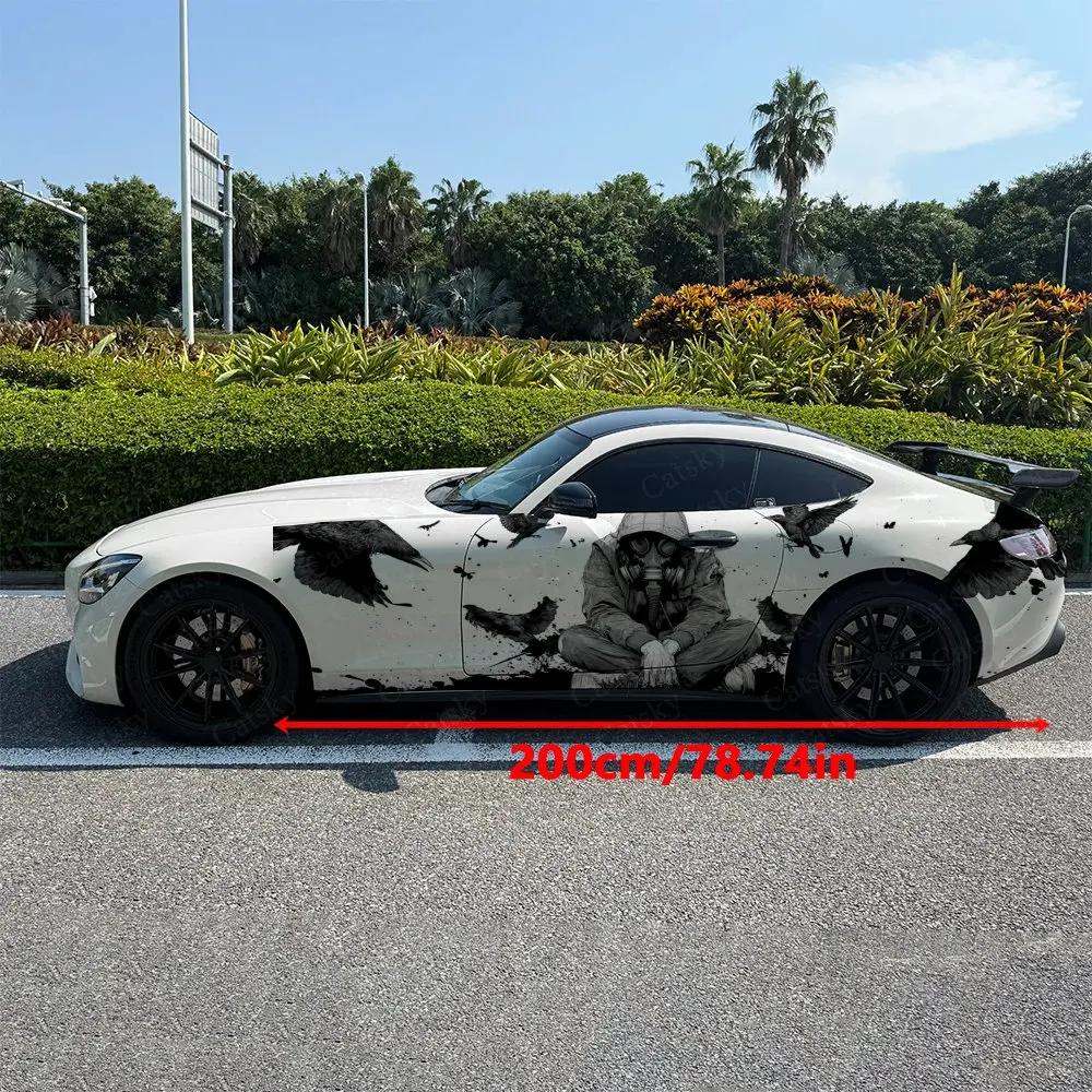 2pc Raven Wasteland Wanderer Realm, Durable, Fade-resistant, Enhance Vehicle Aesthetics With Bold Artistic Design Car Vinyl Wrap