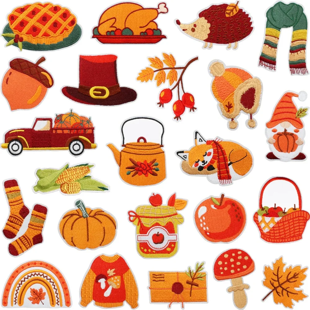 Autumn Orange Style Sew Iron On Embroidery Patches Badge Stickers Applique for Hat Clothes Coats Jeans T-shirt Sweaters Bag Shoe