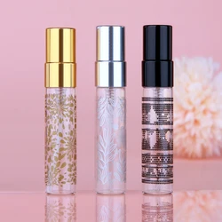 50/100pcs 5ml Clear Glass Perfume Bottle Printing Texture Atomizer Empty Spray Bottle Sample Cosmetic Vials Refillable Bottles