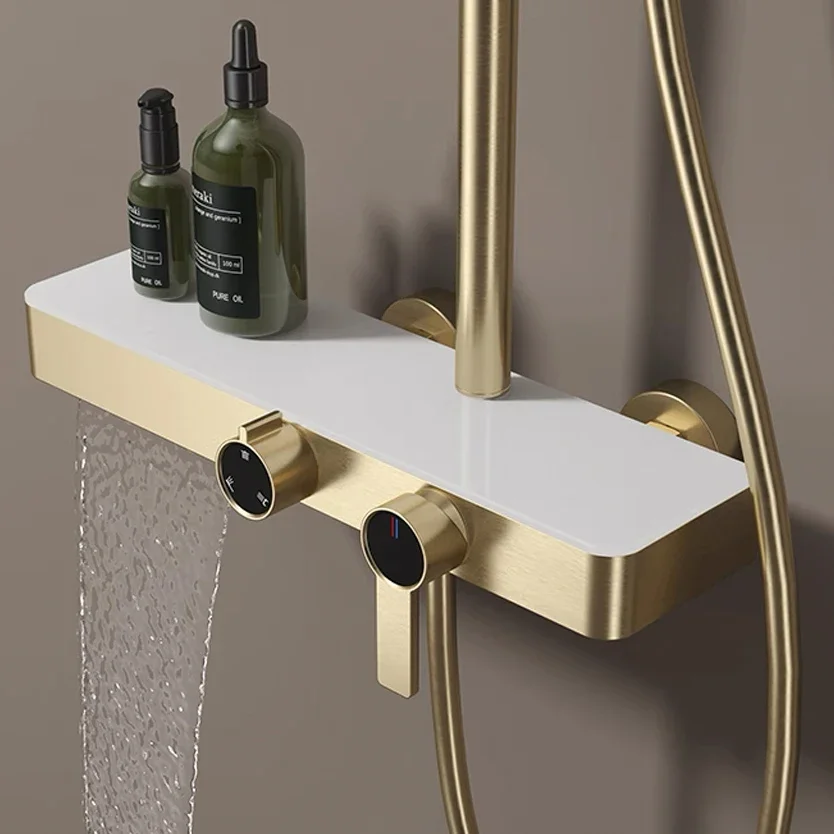 White Bathroom Shower System Faucet 10 Inch Rain Shower Head Hot Cold Bathroom Shower Set Wall Mounted Bath System Faucets Set